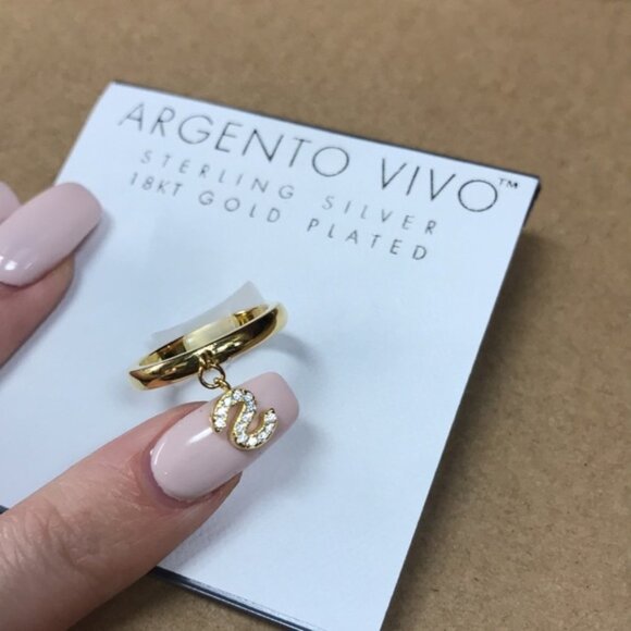 ARGENTO VIVO STERLING SILVER Pave S Initial Charm Ring - Picture 4 of 5